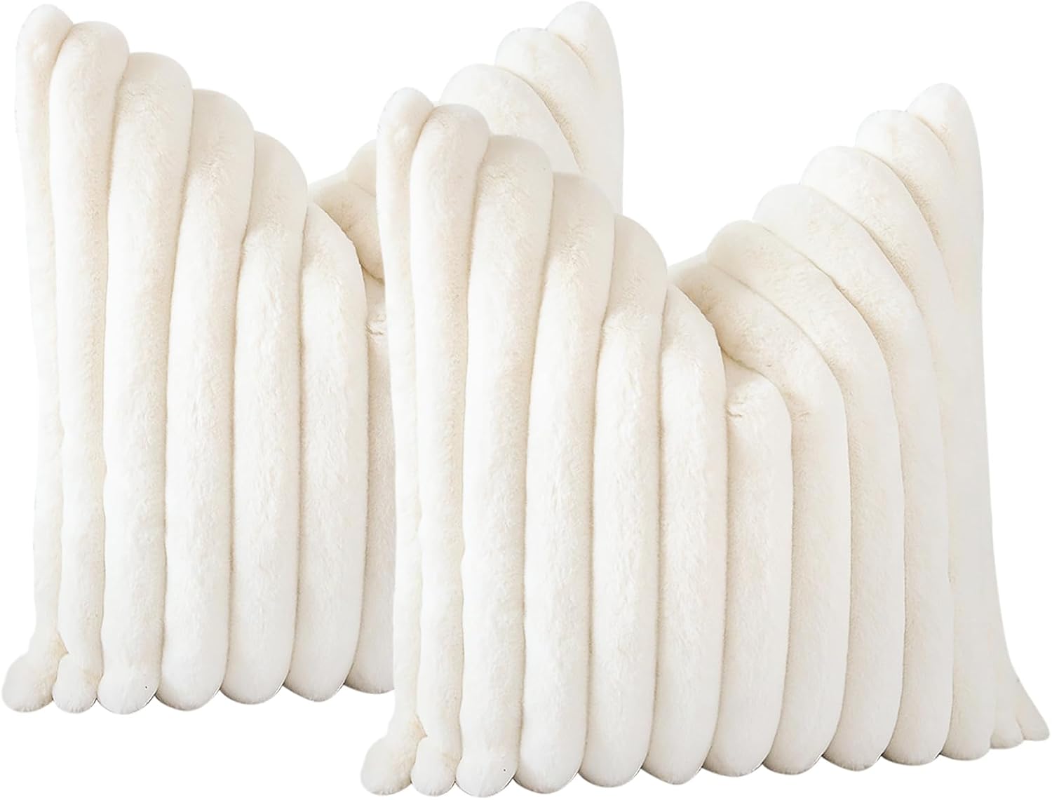 Soleebee Set of 2 Throw Pillow Covers Soft Cozy Velvet Pillowcase Faux Rabbit Fur Cover for Couch Sofa Bed Chair Home Decorative Pillows Cover (22x22 Inch, Beige White)