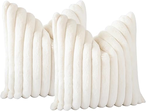 Miniatura 6 de Soleebee Juego de 2 fundas de cojín, terciopelo suave, acogedoras, pelo sintético de conejo, sofá, cama, silla, decorativa para el hogar, 22 x 22