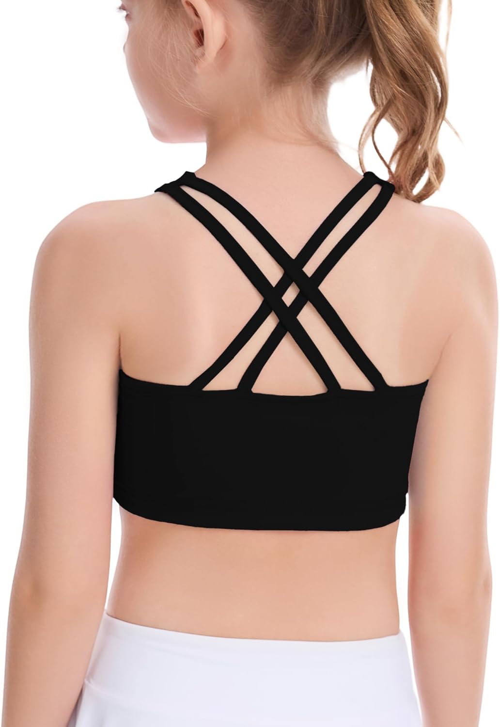 Girls Training Bra Scoop Neck Sports Bra for Teens Kids Strappy Back Dance Yoga Crop Tops