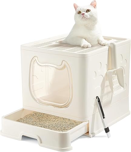 Miniatura 7 de Pawsayes Foldable Cat Litter Box with Lid Covered Kitty Litter Pan for Growing Cats Fit for Small and Medium Cats
