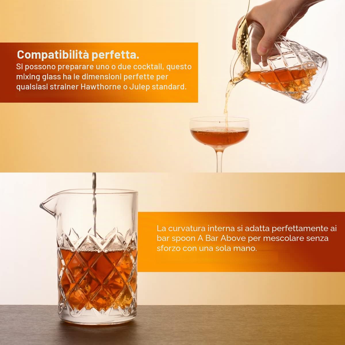 Bicchiere per miscelare cocktail - [18 OZ] bicchiere da mescolare in cristallo, fondo pesante spesso - Strumenti per baristi del bar per bar artistici e baristi professionali