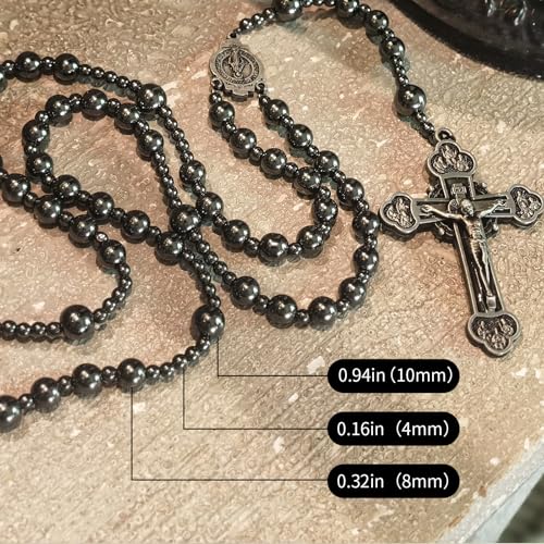 Hematite rosary beads catholic for men and women,Rosary Necklace for men with Virgin Mary medal & cross,Handmade of rosarios catolicos Cross Necklace Catholic Gifts4
