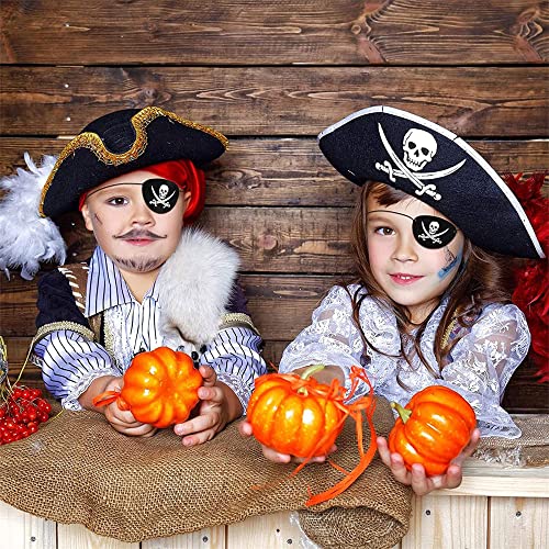 Blulu 24 Piezas de Parche de Ojo de Pirata Negro Cráneo de un Ojo Máscara de Ojo de Capitán del Caribe para Favores de Fiesta de Halloween Navidad y Niños (Fieltro)