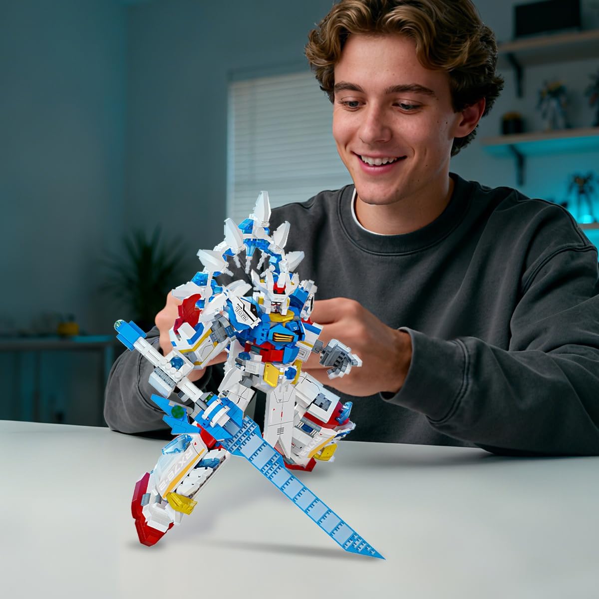 DAHONPA White Blue Warrior Manned Mecha Robot Building Blocks Set, Guardian Transforming Mech Model Kit, (1797+ Pieces) Loyal Warrior Robots Toys for Adults Christmas Birthday Gift