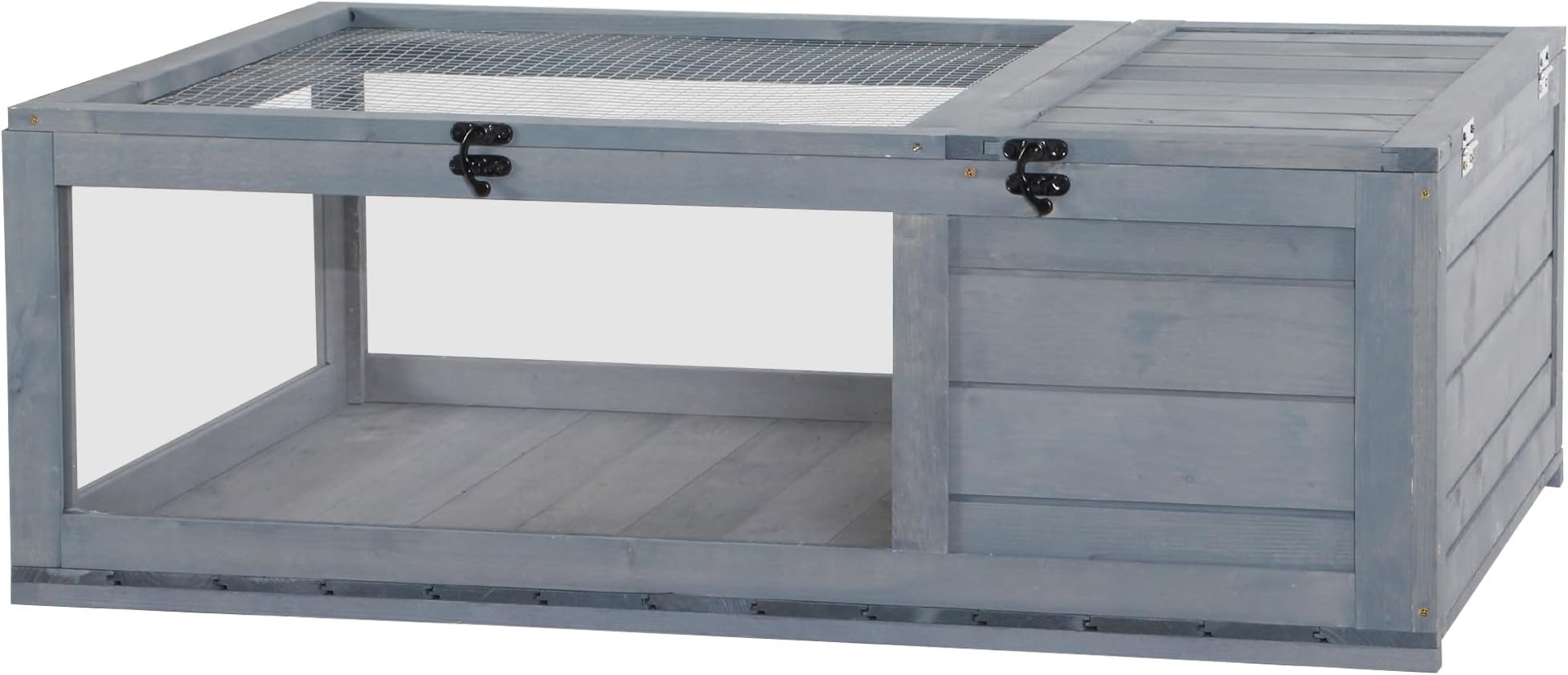 Tortoise House with Mesh Roof, Small Pet Reptile Wooden House - Grey