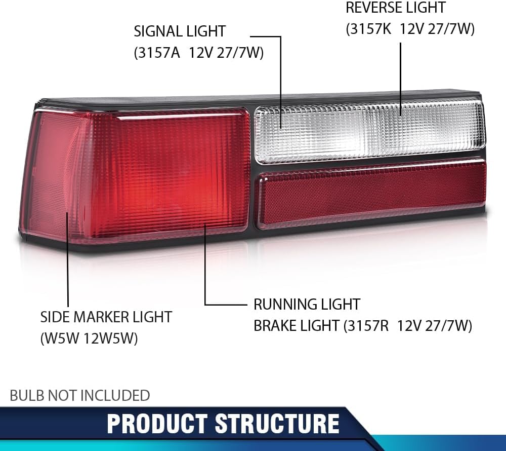 PIT66 Tail light w/o Bulb Left Side Compatible with Ford Mustang 1987-1993 E7ZZ13405A, E7ZZ13404A, FO2800168, FO2801168 Red Lens Black Housing Rear Tail Lamp Lights Assembly