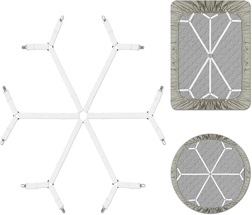 QoeCycth Sujetadores de sábanas, correas elásticas ajustables para cama matrimonial, Queen, King, individual, clips cruzados de 6 vías, banda de