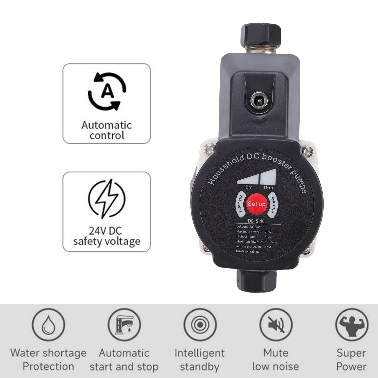 Topiky Bomba de Refuerzo de Ducha 70W 428GPH Salida de Entrada de 1/2 Pulgada, Bomba de Refuerzo de Presión de Agua Silenciosa con Tubo Corrugado para Inodoro de Lavabo Doméstico (Enchufe de la UE