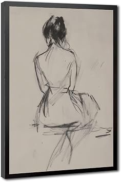 Back View Woman Sketch Wall Art, Minimalist Female Figure Line Drawing, Modern Black and White Artwork for Bedroom Bathroom Living Room Decor, Unframed Print