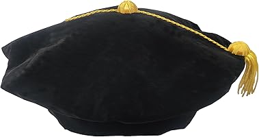 Graduation Doctoral Tam with Gold Bullion Tassel Unisex Black Velvet 8 Sided Graduation Tam