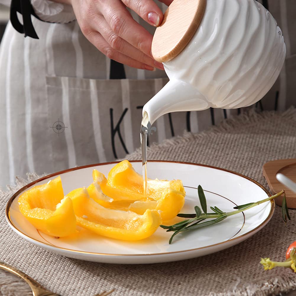 Keramik Öl Essig Spender Set Porzellan Gewürzgläser zum Würzen Weiß Öl Topf und Essig Flasche Behälter Küche Zubehör 3-teiliges Set