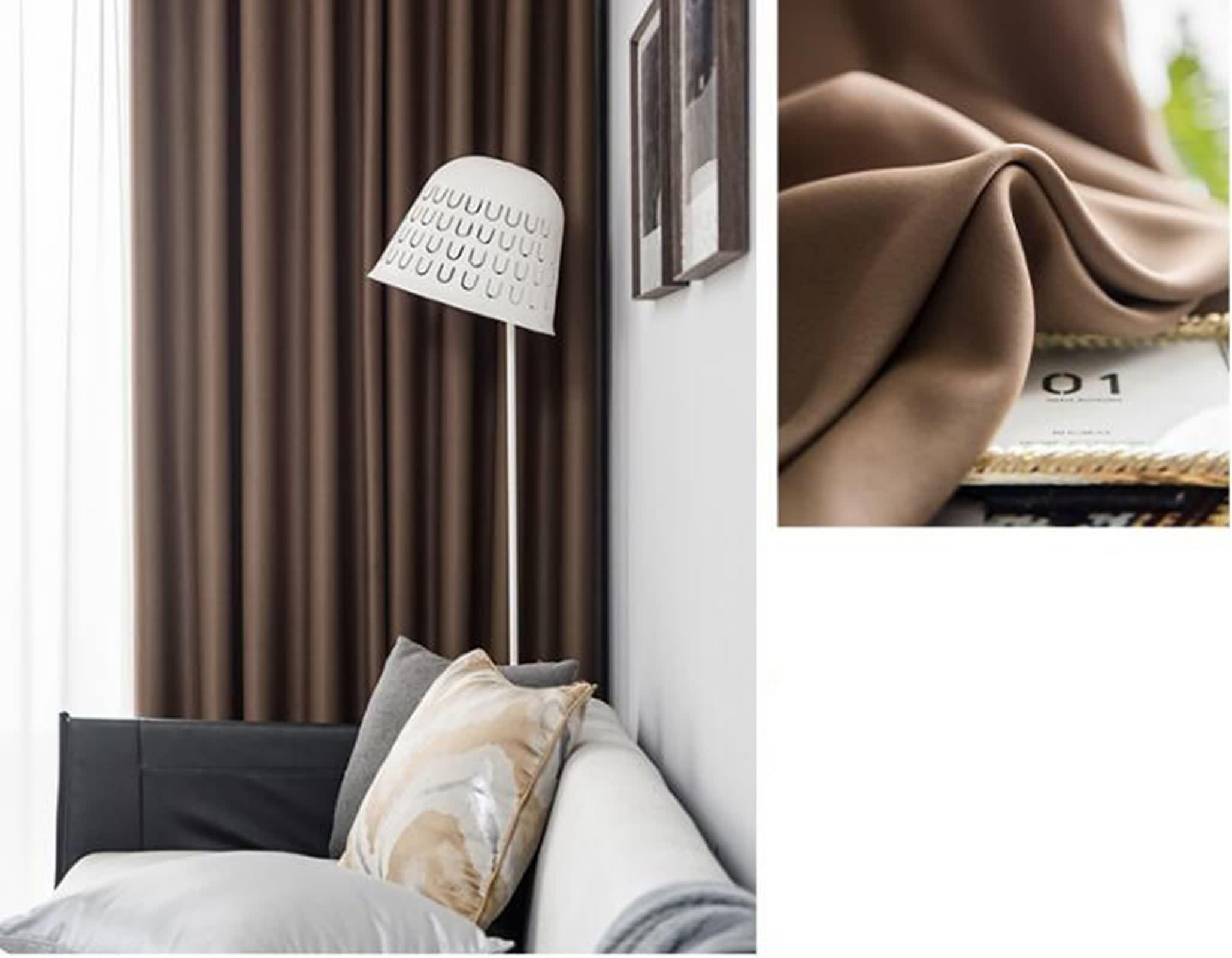 Verdunklungsvorhänge Wohnzimmer 2er Set, Gardine Wohnzimer Dunkelbraun Tuch Einfarbig BxH 132x274cm
