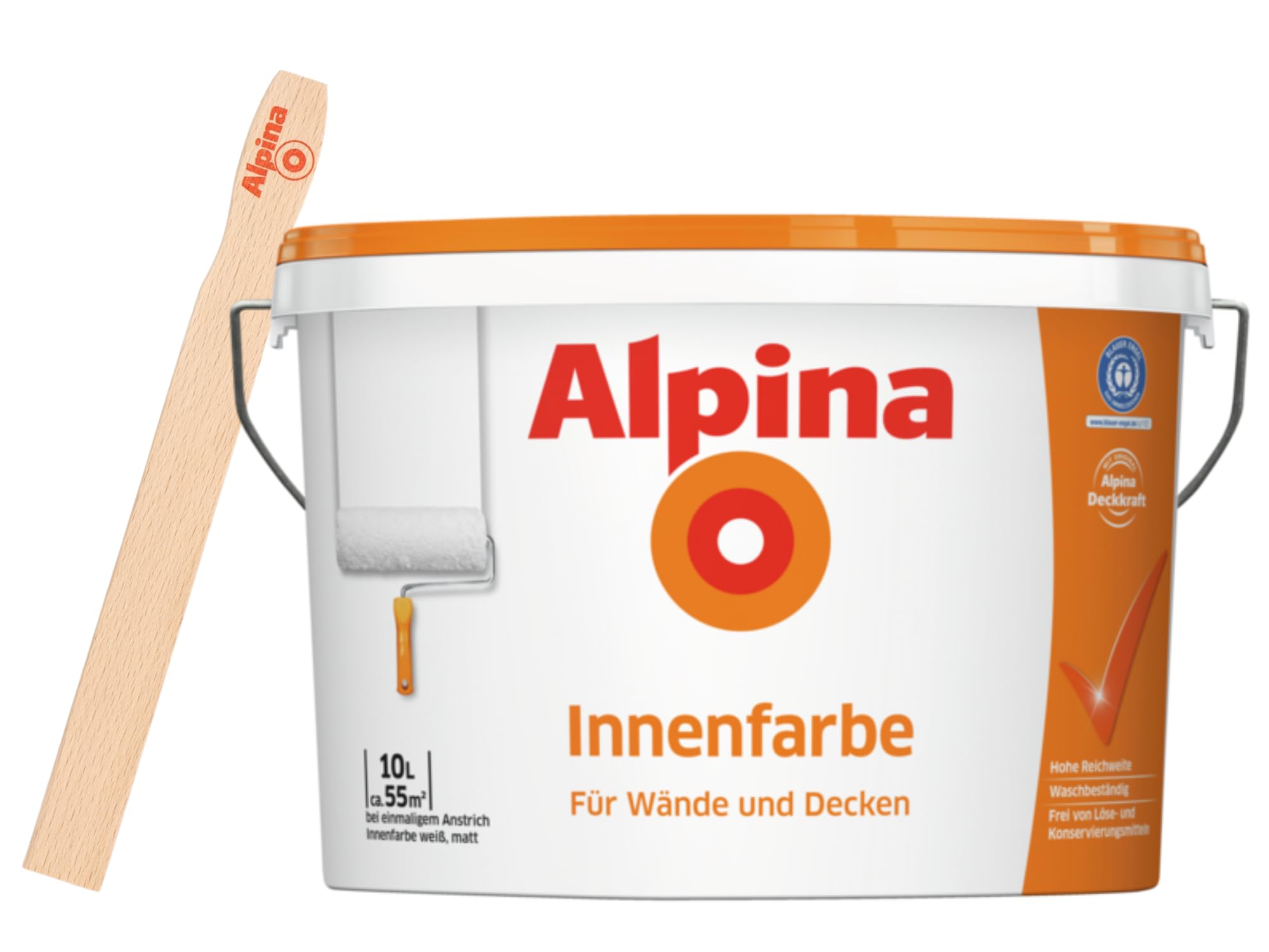 Alpina Innenfarbe Weiß, matt – inkl. gratis Rührholz – 10 Liter