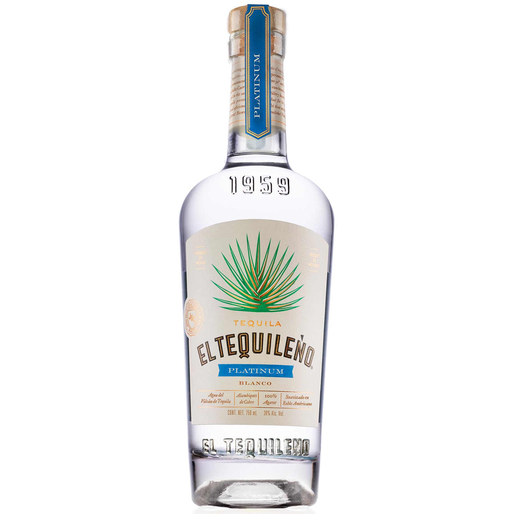 El Tequileño 1959 Platinum Blanco Tequila 70cl, 38% ABV | 100% Estate Grown Blue Agave, Premium American Oak Mellowed, Family Owned Distillery