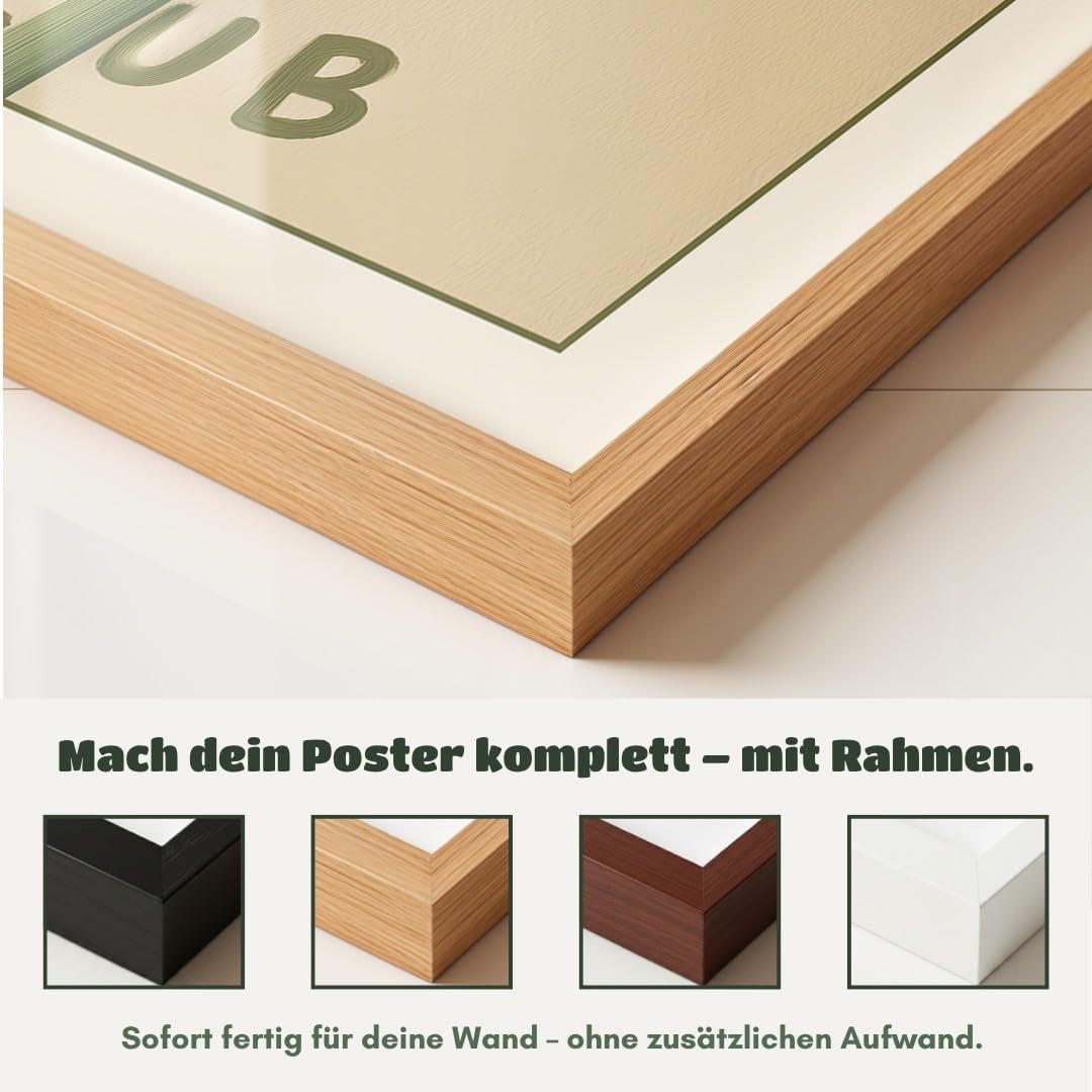 MJ-GRAPHICS® Kunstdruck Pasta Club Wandbild Illustration Fork minimalistisch warm Beige Küche Deko Poster Kunst Esszimmer Bilder Wanddeko Grafik Design A2 mit beigem Rahmen