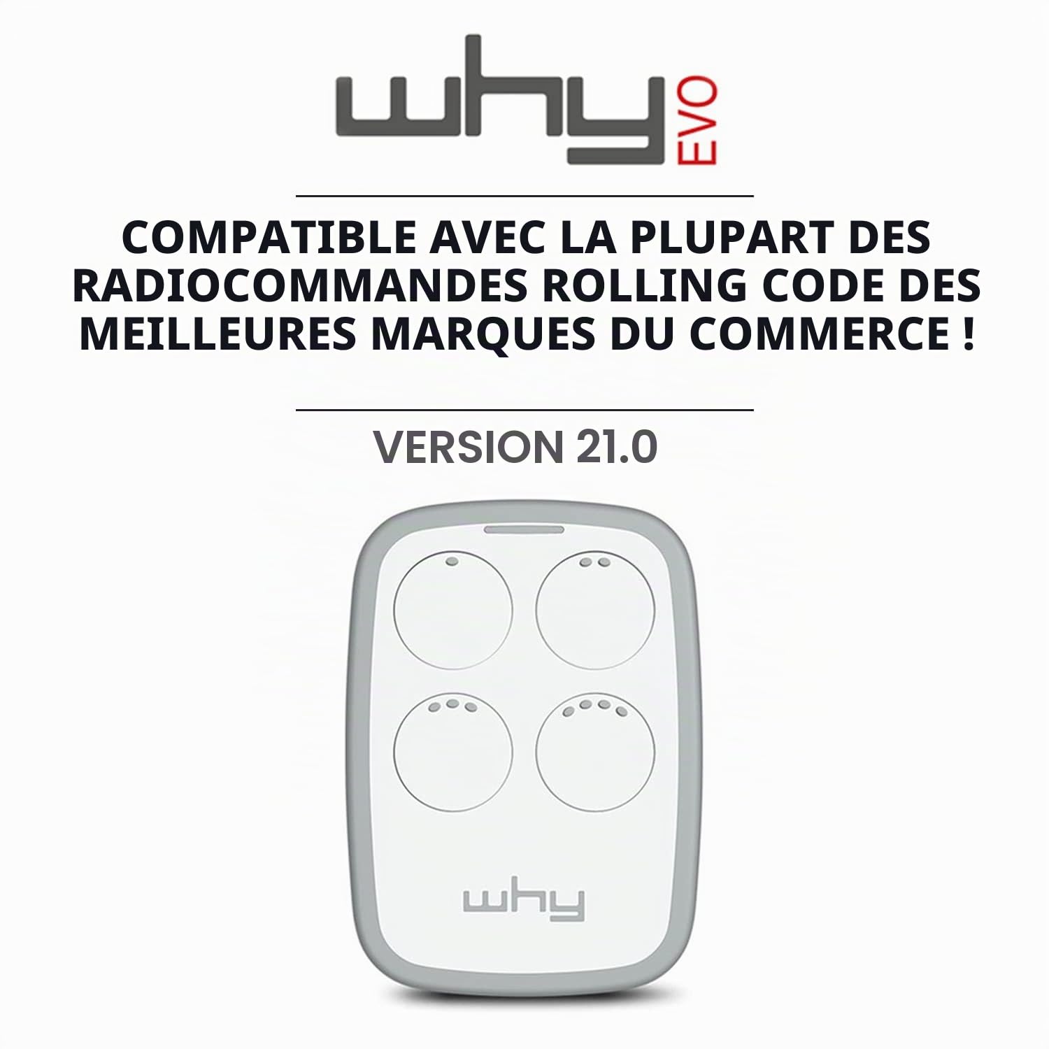 Télécommande SICE Why Evo 15.0 - 4 canaux, Multifréquences, Rolling Code - Portail, garage