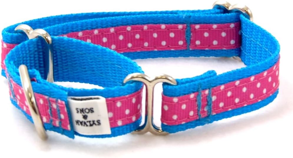 Seaside Pink Polka Dot Dog Martingale Collar (MD-3/4 x12-17")
