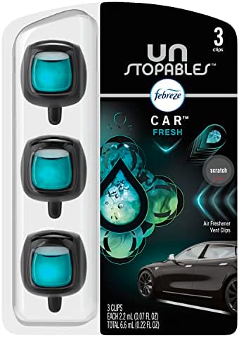 Febreze Unstopables Car Odor-Fighting Car Freshener Vent Clip Fresh, .07 fl oz. Car Vent Clip, Pack of 3