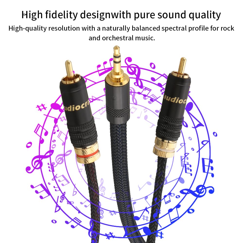 2 cavi audio RCA audiofili da 3,5 mm con alloggiamento in metallo e spina RCA placcata in oro 24 k a cavo Hi-Fi da 3,5 mm per MP3, tablet, altoparlanti, HDTV, ecc