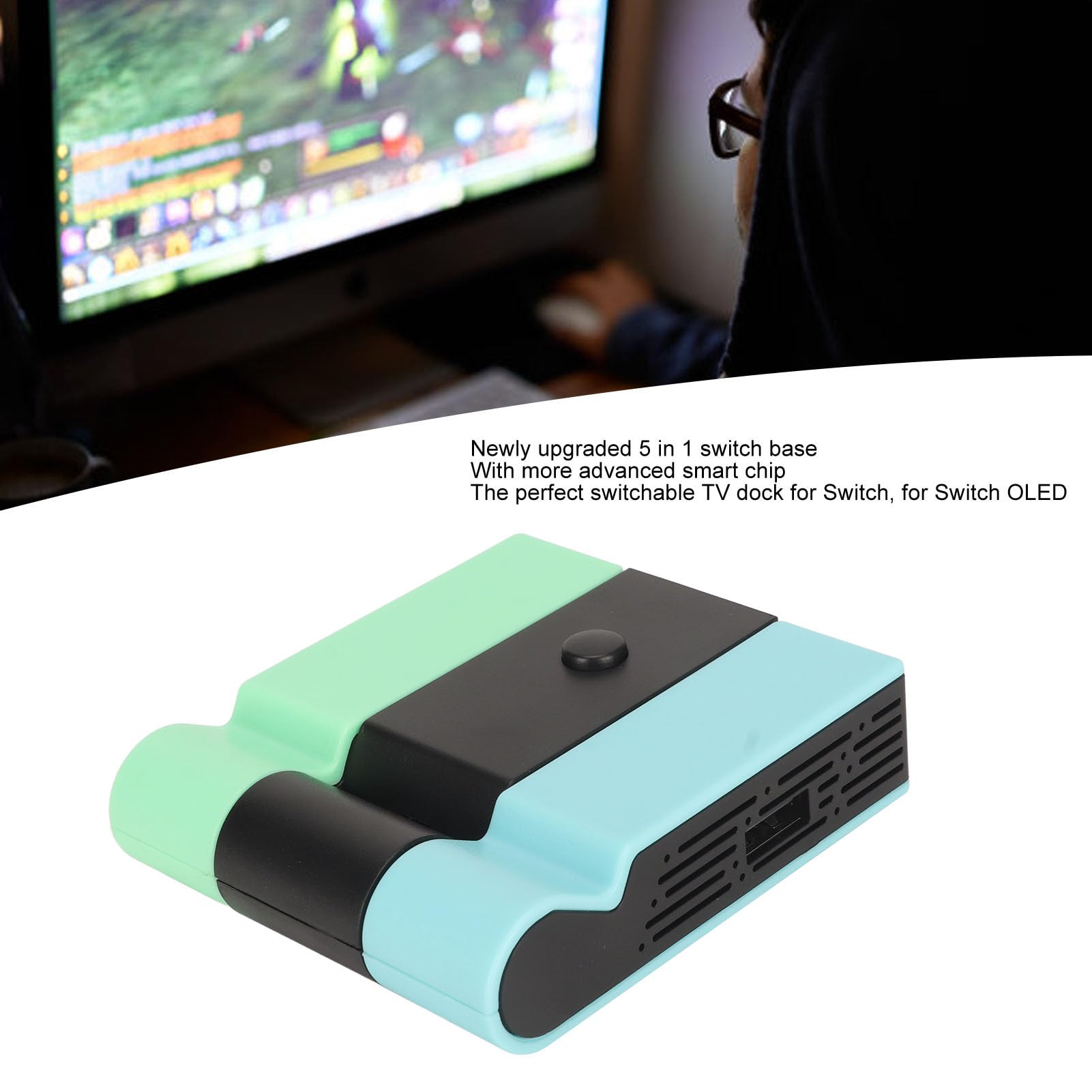Adattatore per supporto TV HDMI portatile, dock TV per Nintendo Switch/interruttore OLED, con adattatore porta USB 3.0 extra (blu verde)