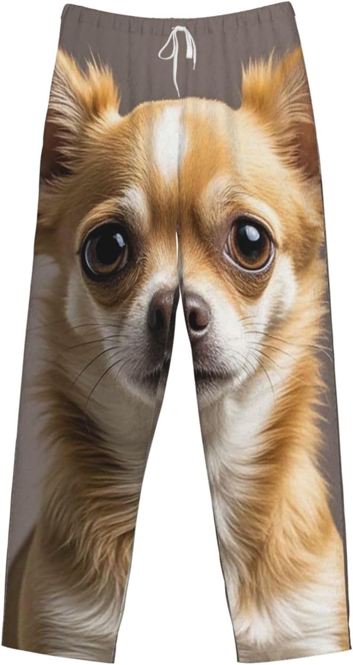Men's Pajama Pants Flannel Pj Bottoms Cute chihuahua Sleep Pant with Drawstring & Pockets