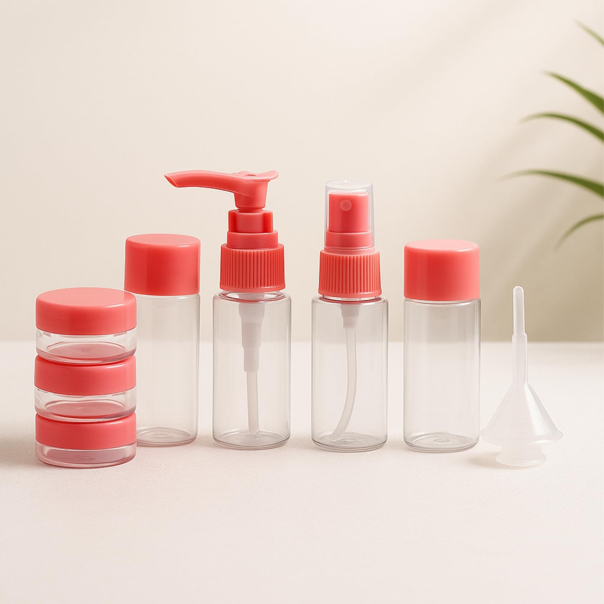 VOCO Travel Size Bottles Set | Clear Plastic Travel Containers with Pump Flip Caps | Refillable Small Bottles for Shampoo Lotion Creams Liquids | Portable Kit for Travel and Storage - 8Pc, Pink-image-32