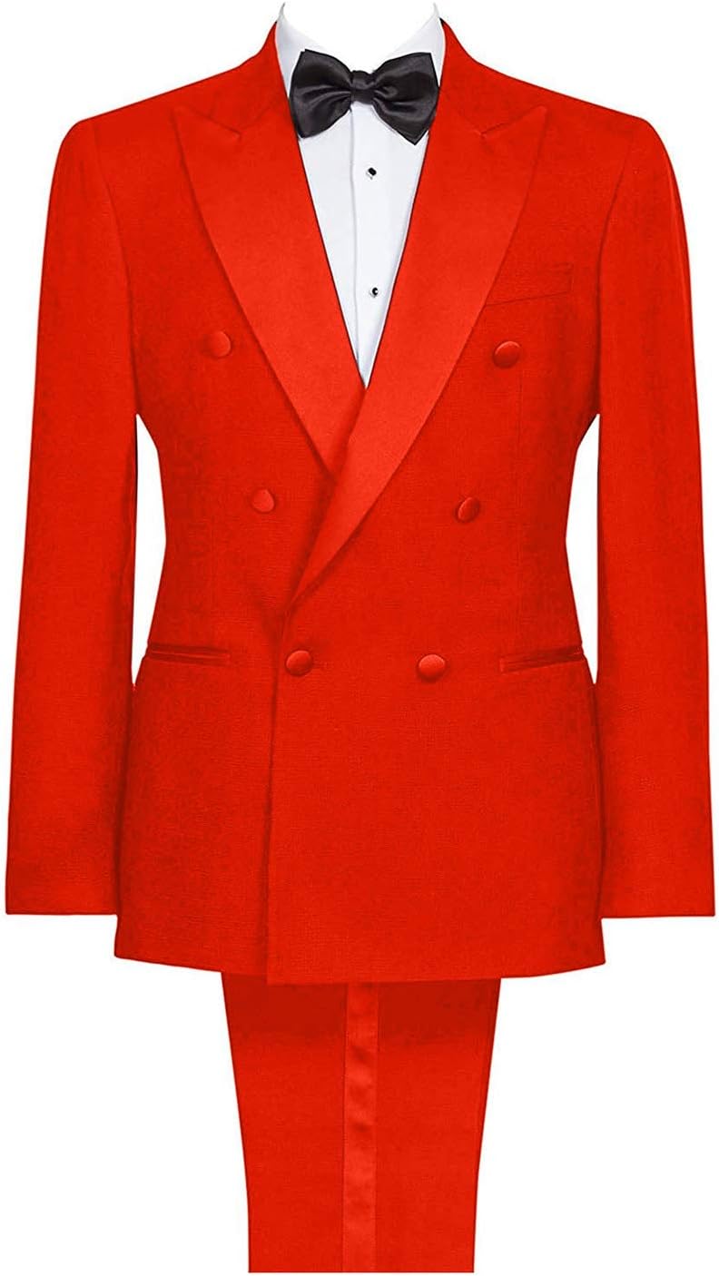 Wemaliyzd Men's 2 Pieces Regular Fit Tux Suit Double Breasted Blazer Pants