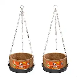 Kit 2 Vaso Completo Fibra Coco Pendurar com Prato + Corrente N1 Pequeno 8,5x13cm Samambaia Nutriplan