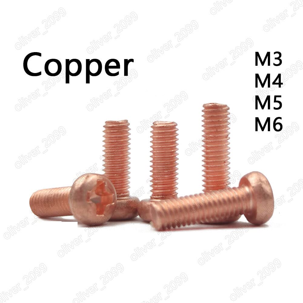 M3 M4 M5 M6 99.9% Pure Copper Phillips Cross Pan Head Machine Screws (M6 x 30mm,100)