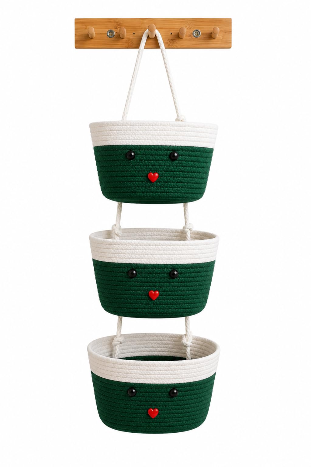Bizboost Ruge 3 Tier Hanging Cotton dori Basket, Green and White, Wall Mounted Storage Organiser-image-34