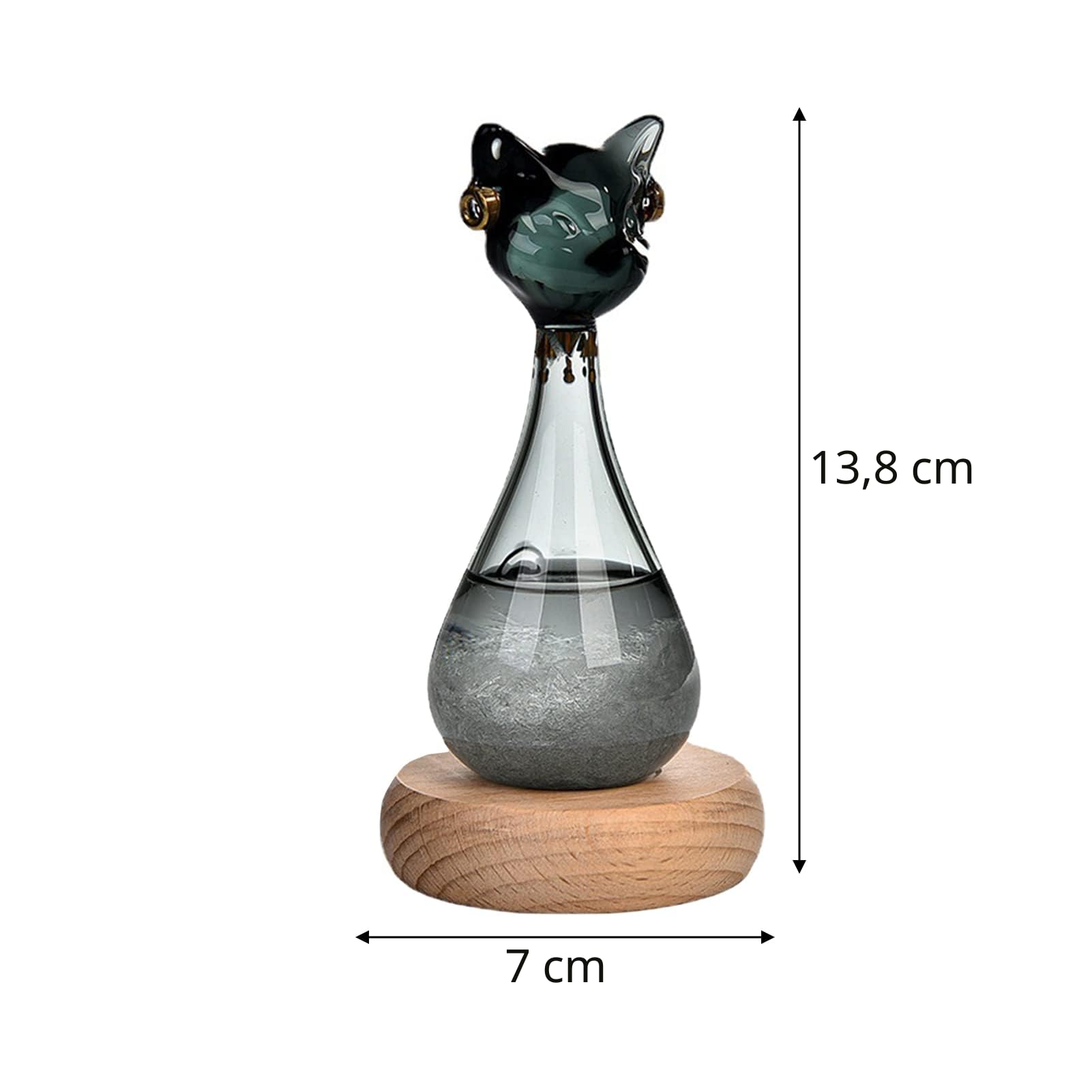 Stazione meteo tempesta, bottiglia previsioni meteo a forma di gatto, meteo barometro in vetro con base in legno, vetro tempesta, regalo originale per compleanni da donna (gatto nero)