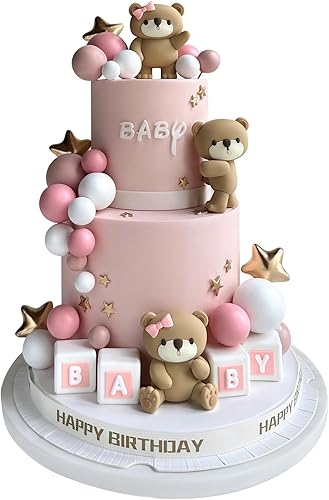 34 decoraciones de oso para tartas de perlas con estrellas, decoración de pastel para niños y niñas, baby shower, decoración de fiesta de cumpleaños
