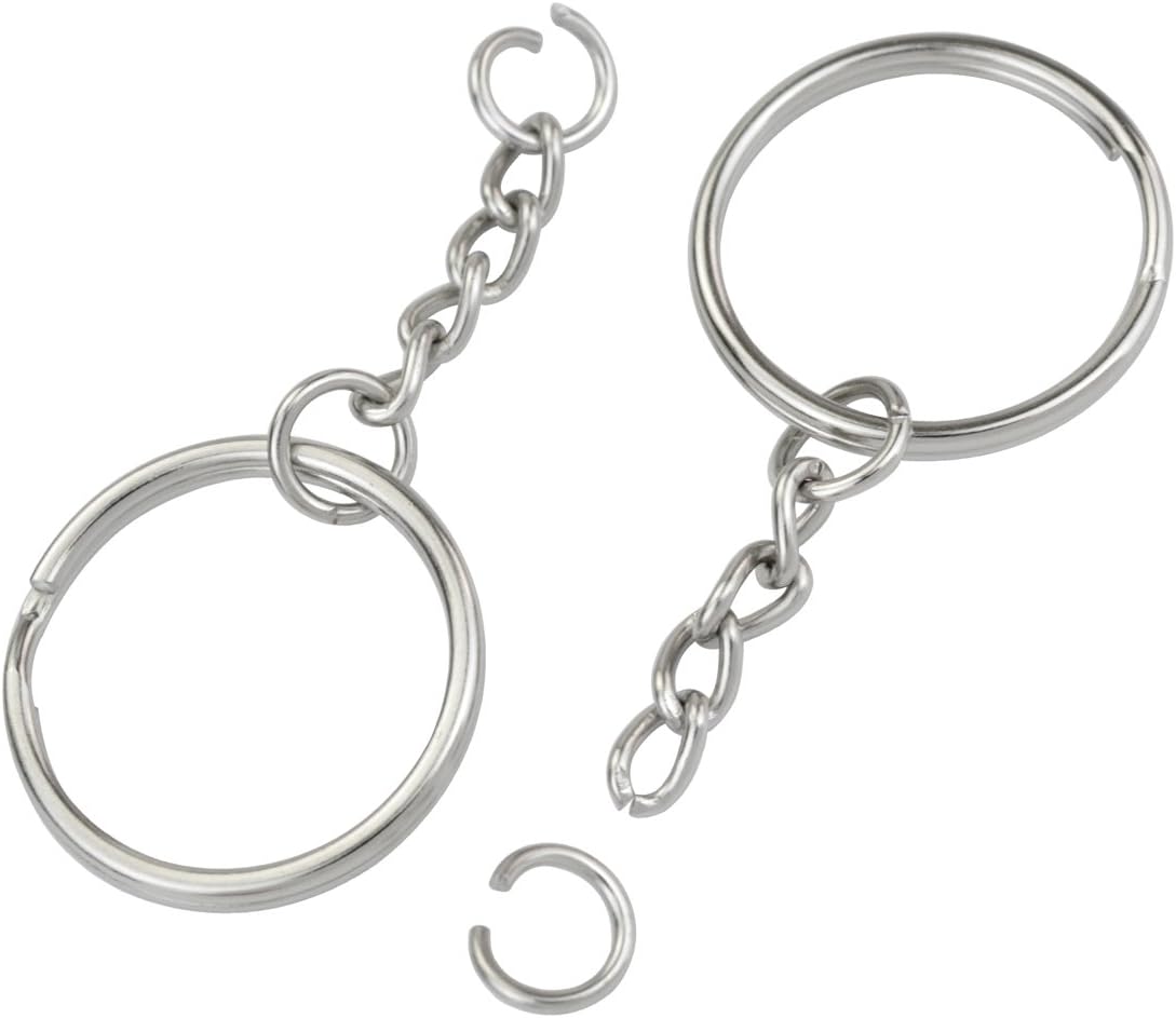 100pcs Split Key Ring with Chain, Lystaii Nickel Plated Split Key Ring Silver Color Metal Split Keychain Ring Parts with 1inch /25mm Open Jump Ring and Connector
