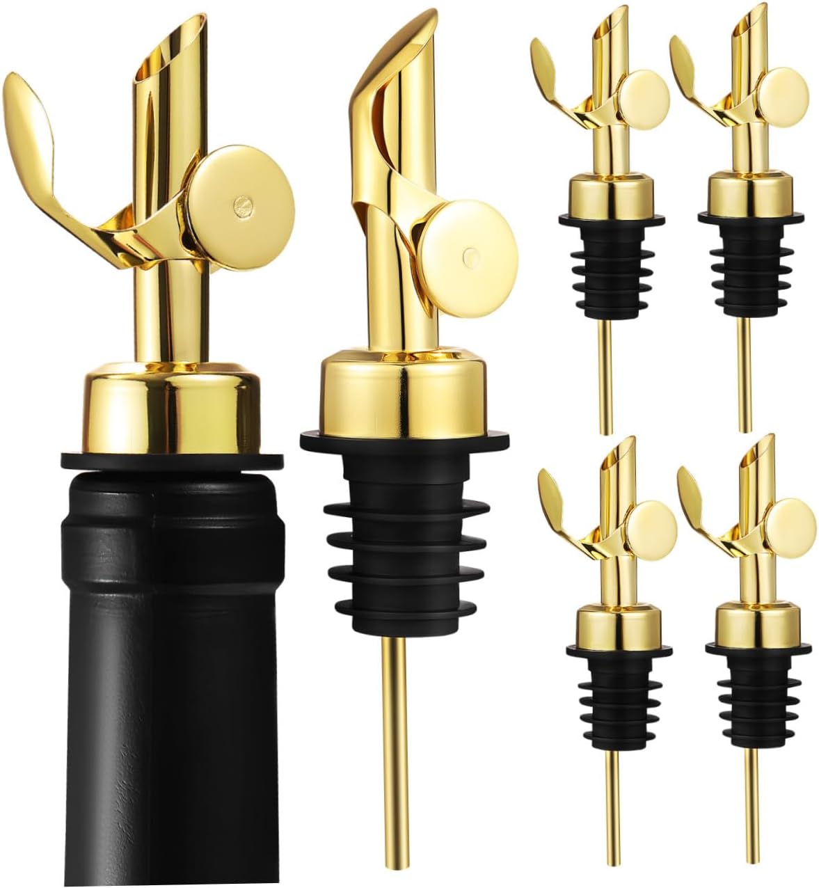 Zerodeko 6 Pack Oil Bottle Spouts Stainless Steel Wine Pourer Spouts Lid for Liquor