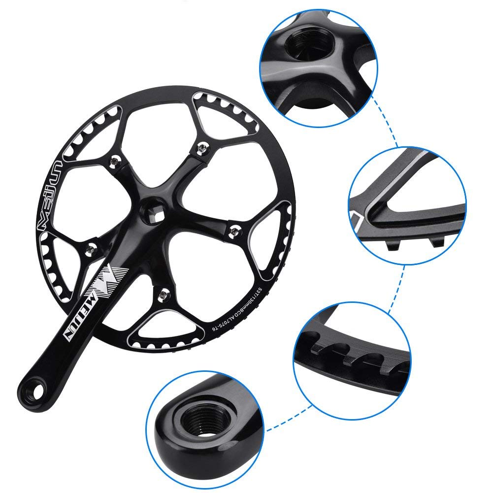 Alomejor Fahrrad Kurbel Set Fahrrad Kurbelgarnitur Aluminiumlegierung Kurbel Set Integral Single Speed ??Kurbel Set f¨¹r Outdoor Mountainbike Radfahren(Schwatz)