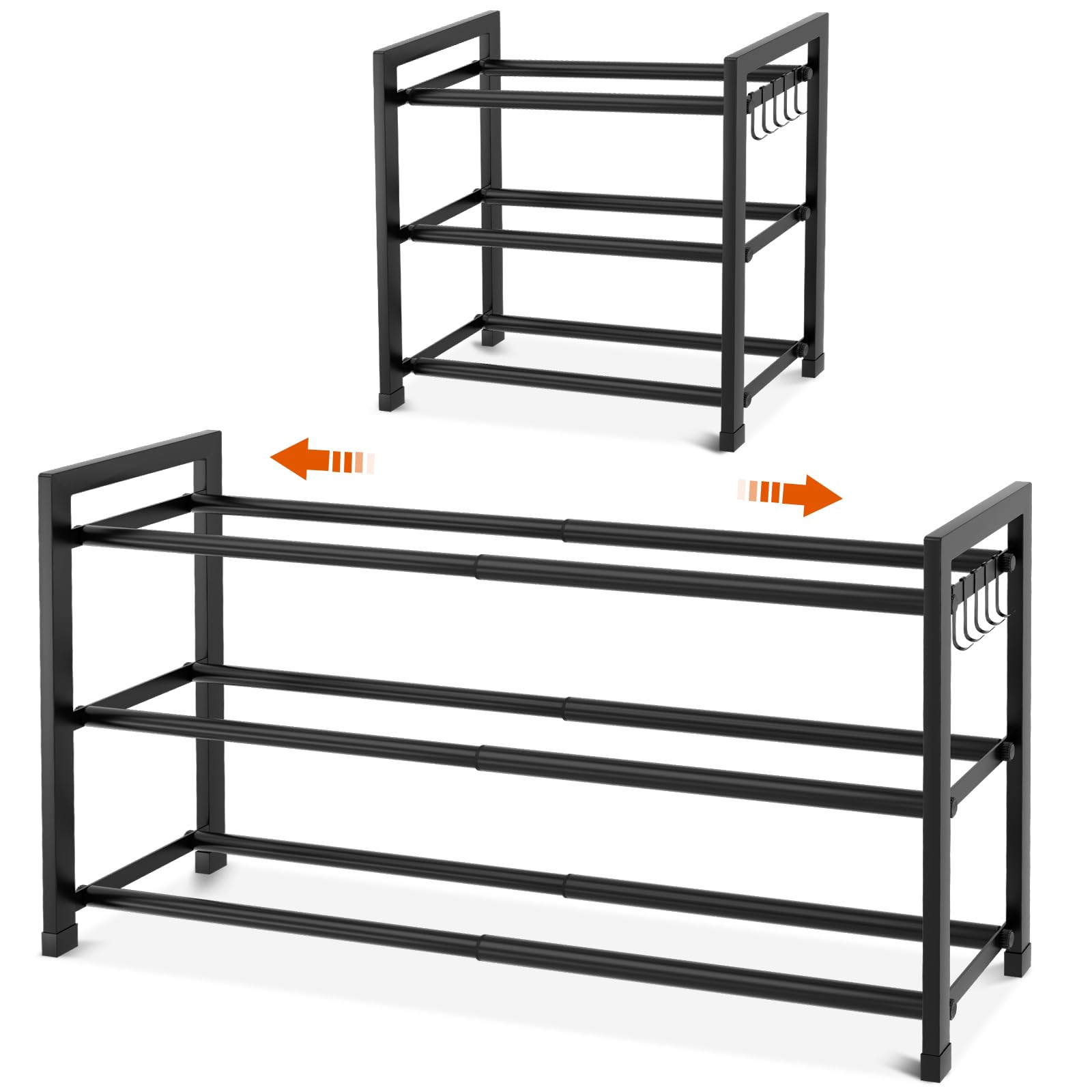 ★ 多目的3段ラック & 収納ラック & シェルフ & シューズラック ★ Amazon｜BrFoYu 伸縮シューズラック 3 段 ブラック 約 W47~83.5×D22.5