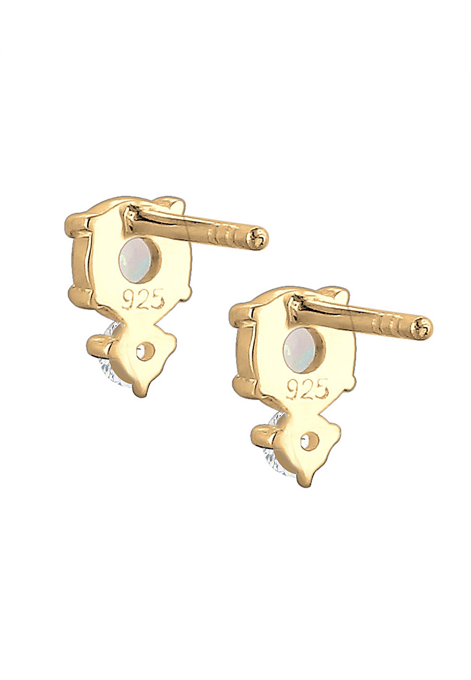 Elli Ohrringe Damen Ohrstecker Vintage mit Zirkonia Kristallen und Opal | 925 Sterling Silber vergoldet