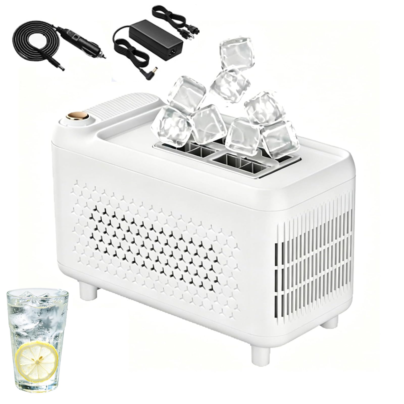 Mini macchina per il ghiaccio elettrica da montare su auto, 12 V CC, produce 8 cubi in 15-20 minuti con un solo pulsante Start Stop a bassa potenza per ufficio, dormitorio, campeggio