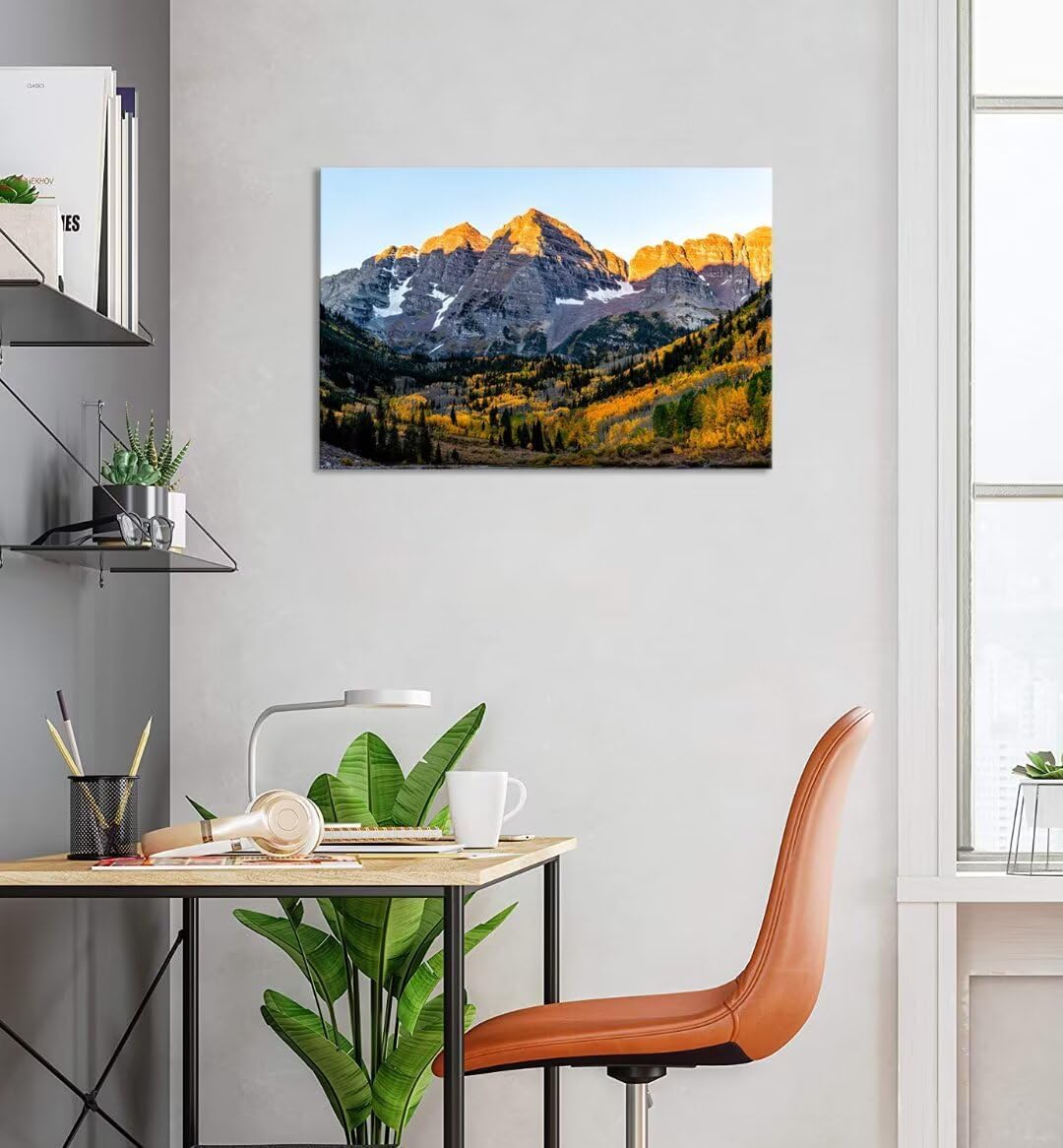 Mountain Wall Decor Sunrise Sunlight in Aspen Colorado Rocky Mountains Wall Art for Bedroom Living Room Home Decorations Framed Artwork Canvas Prints Ready to Hang(24''H x 36''W)
