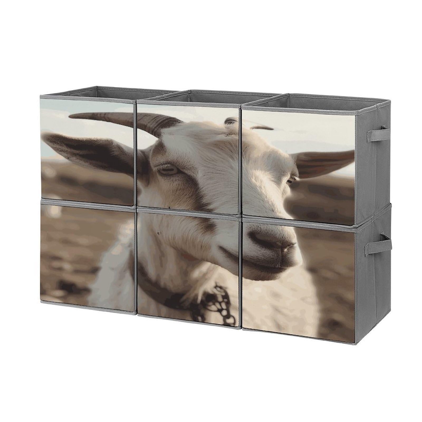Fekiloot Style Goat On Hillside Storage Bin For Foldable And Handles,Closet Organizer Of 6-Pack Stackable,Storage Box For Living,Room, Office,Bedroom,Closet