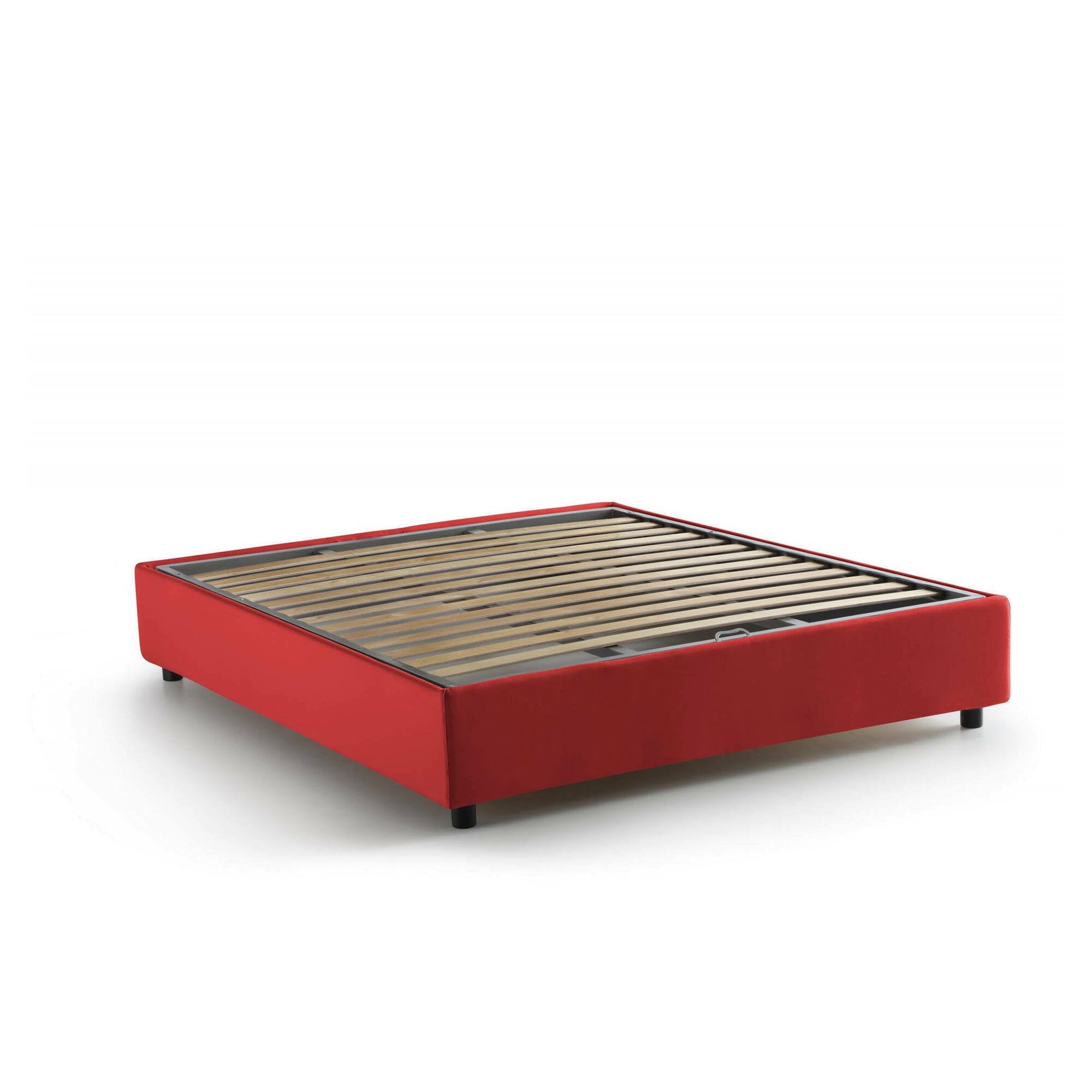 Letto Matrimoniale Maria, Letto Contenitore con Rivestimento in Tessuto, 100% Made in Italy, Apertura Frontale, Adatto per Materasso Cm 160x200, Rosso