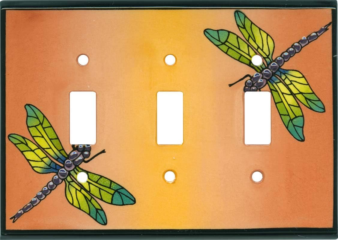 Multi Dragonfly Ceramic - 3 Toggle Light Switch Covers