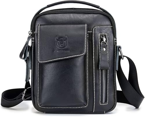 KPYWZER Bolso de hombro de cuero genuino para hombres pequeños, bolso de mensajero, bolso bandolera bandolera para hombre para negocios