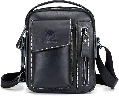 Genuine Leather Shoulder Bag Small Men Messenger Pack Handbag Sling Crossbody Bag Man Purse for Business