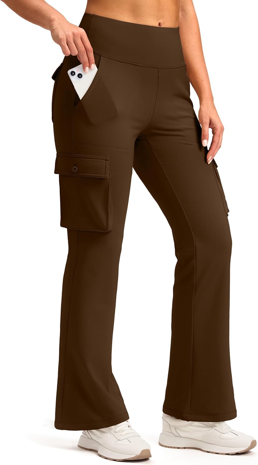 G Gradual Women's 6 Pockets High Waist Yoga Pants Stretch Cargo Flare Leggings for Fitness, Travel, Casual Wear