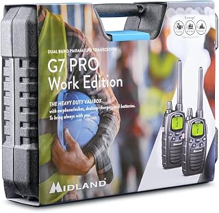 Midland G7 Pro PMR446 und LPD-Funkgeräte 2er Kofferset, C1090.18, mit VIBRACALL- und Freisprechfunktion, inkl. Duostandlader und MA 24 L Headsets, schwarz, G7 Pro 2er Kofferset: 16 Kanäle