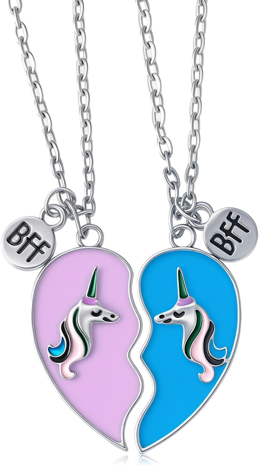 2 Pieces Half Heart BFF Necklace Friendship Necklace for Women Men Best Friends Birthday Day Gifts for Her(Unicorn Style)