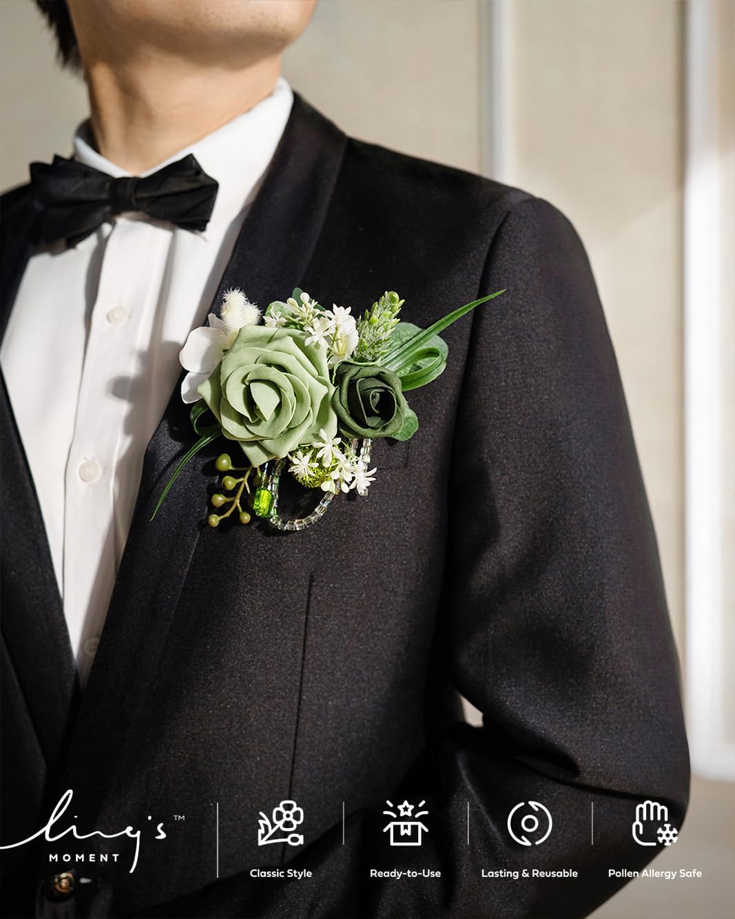 Ling's Moment 18 Pack Bridal Party Flower Package in Green & White Glow