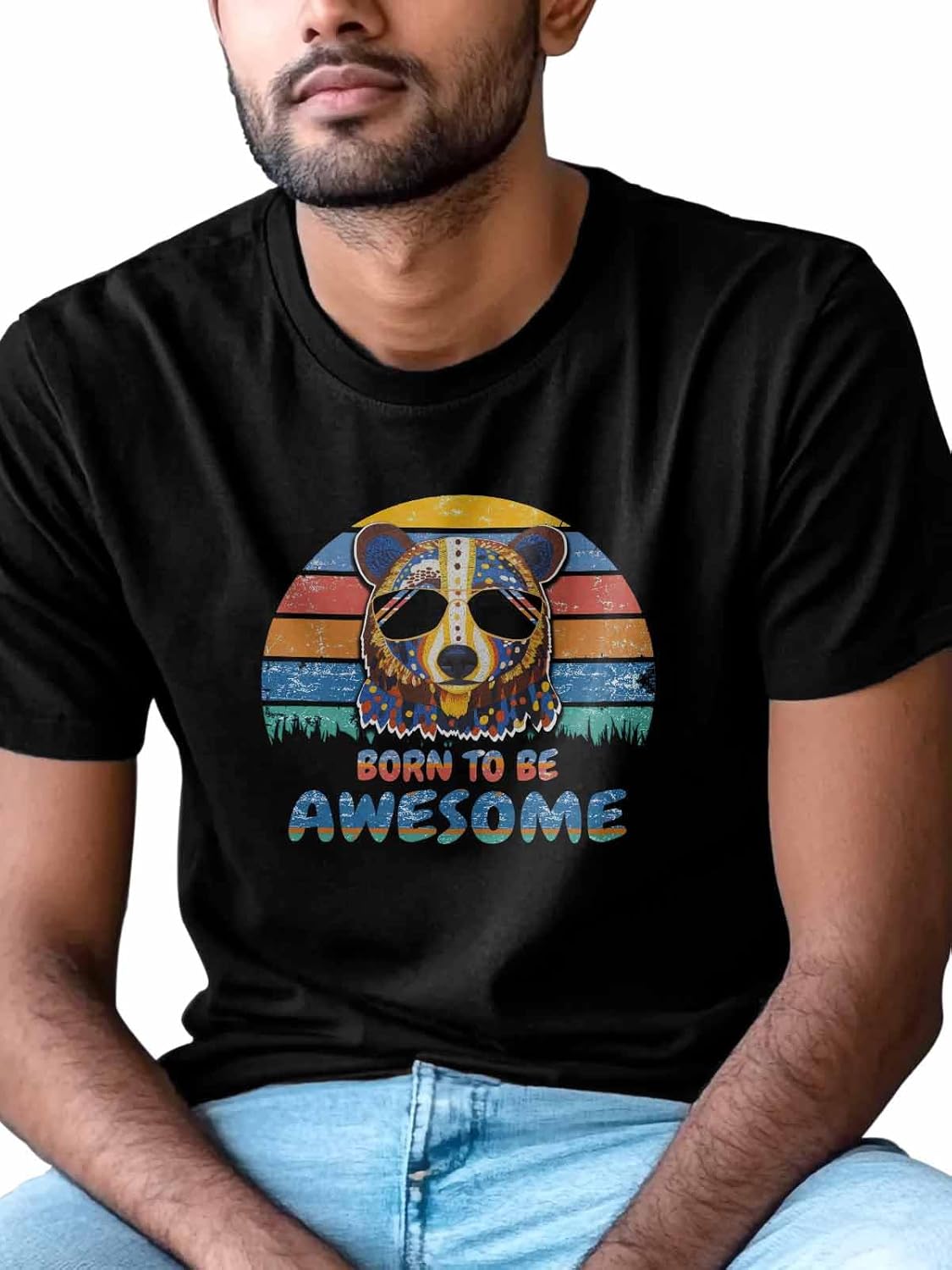 Men's Graphic T-Shirts, Letters Bear Gradient Stripes Tees Crewneck Short Sleeve Tops Summer Gym Casual Streetwear - Image 5