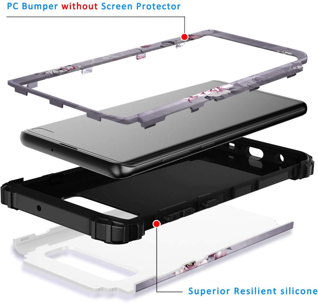 Hocase Galaxy S10 Plus Case, Shockproof Heavy Duty Protection Hard Plastic+Silicone Rubber Bumper Dual Layer Protective Phone Case for Samsung Galaxy S10 Plus SM-G975U 2019 - Light Purple Flowers